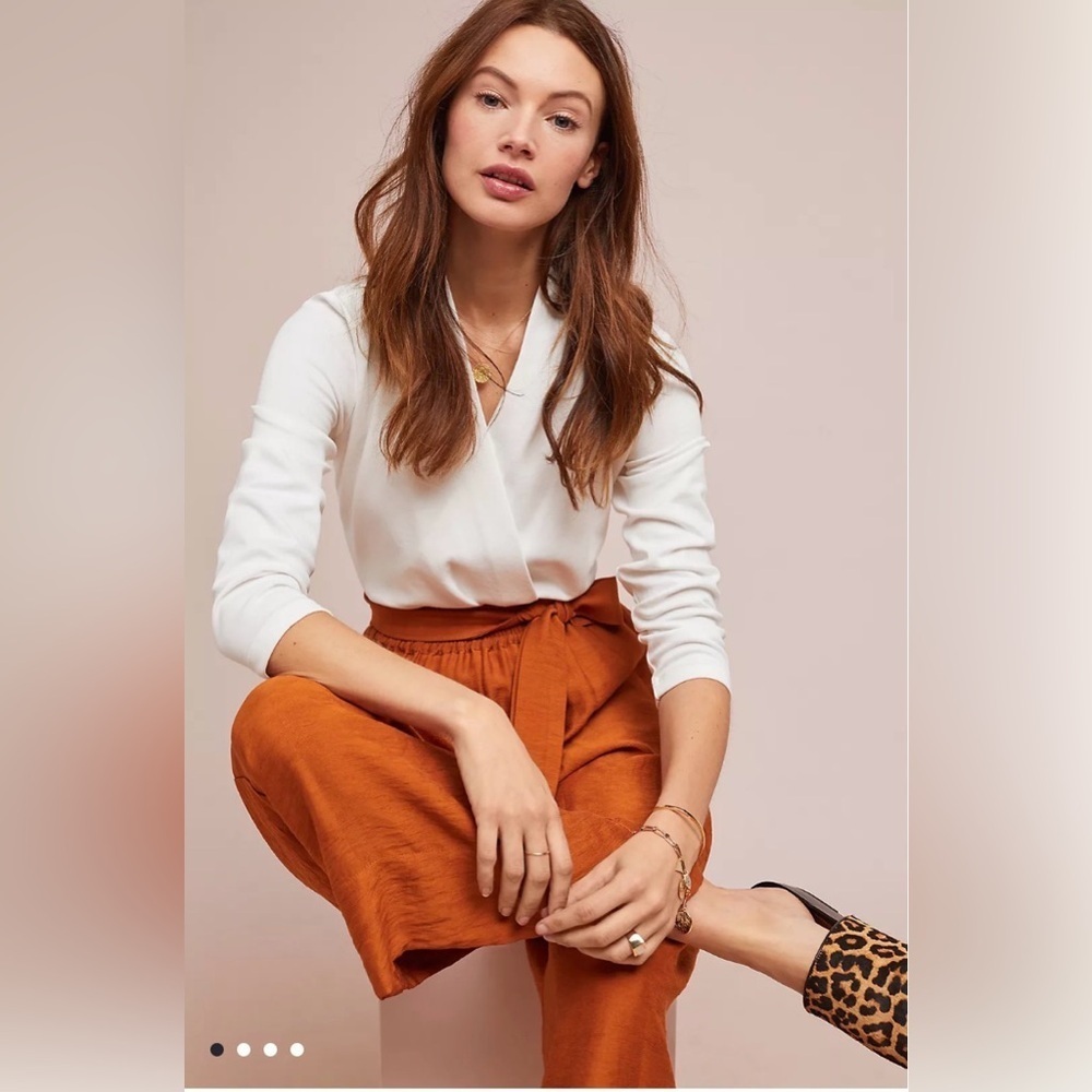 Maeve Anthropologie White Wrap Top XS Long Sleeve